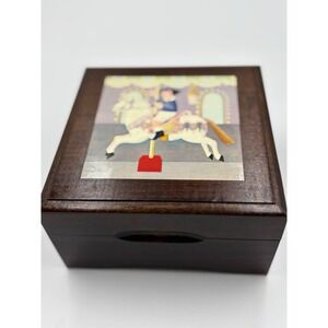 Vintage REUGE 70's Wooden Music Box‎ Carousel Horse Player Reuge Melody Keepsake